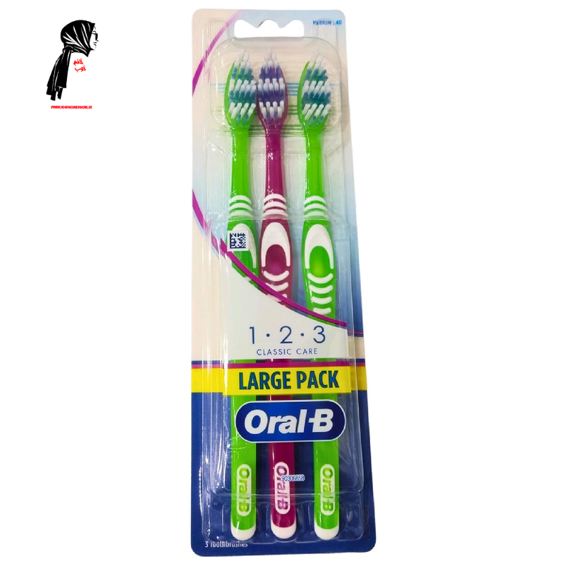 تصویر مسواک ۳ قلو اورال بی مدل 1.2.3 مدیوم Oral B Classic care 1.2.3 medium